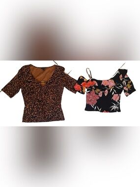 Guess Women's Floral & Leopard Mix Cold-Shoulder Top - Black, Brown, Red